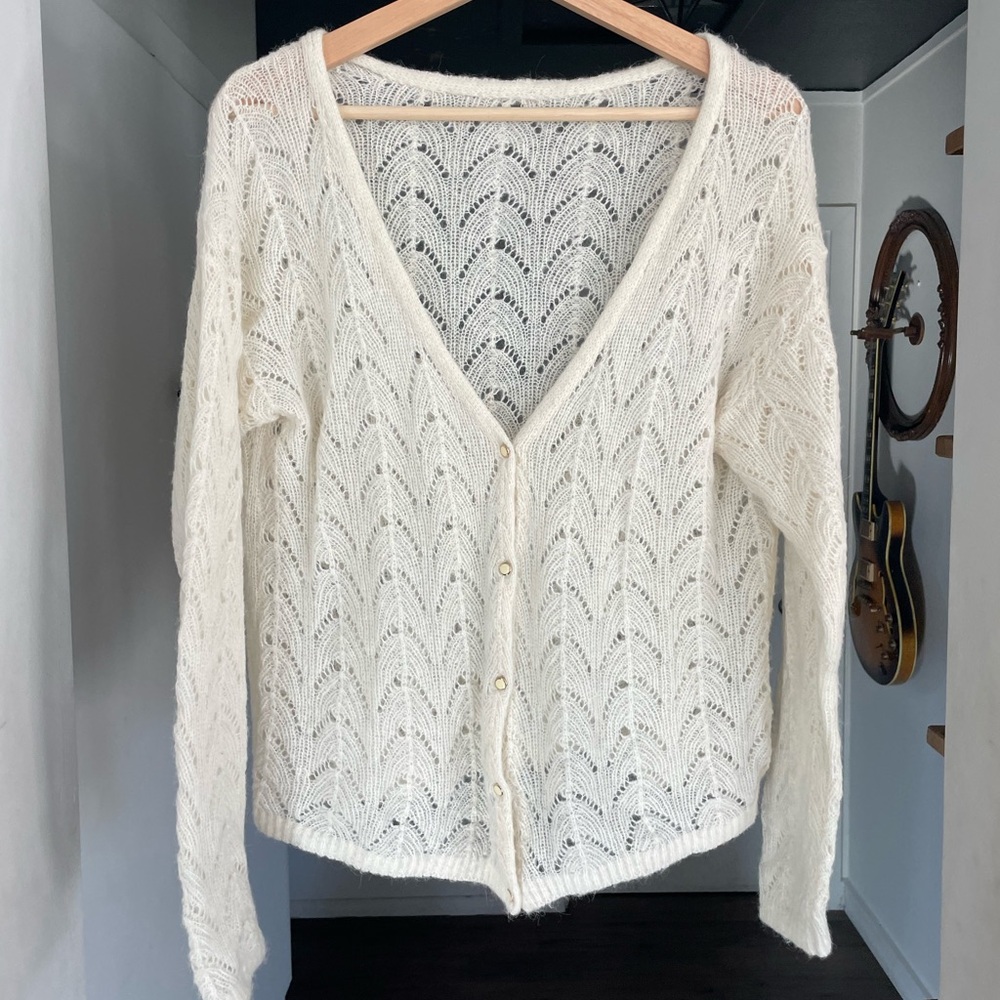 Wilfred Free Reversible Cardigan Cream Medium Lace Knit Alpaca